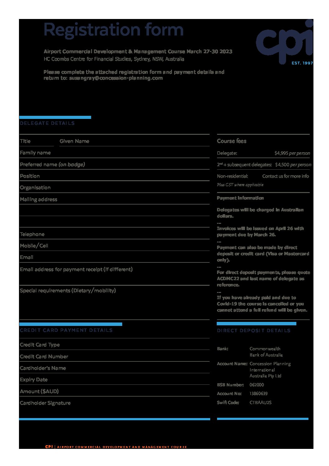 CPI ACDM Sydney March 2023 Registration Form | CPI CPI ACDM Sydney March 2023 Registration Form | CPI